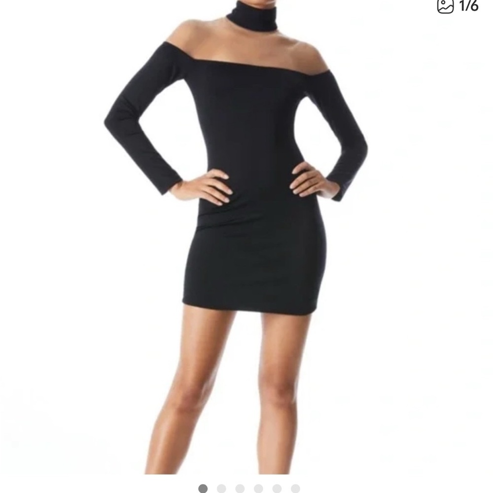 NEW Alice + Olivia Black Long Sleeve Mini Sheer Dress